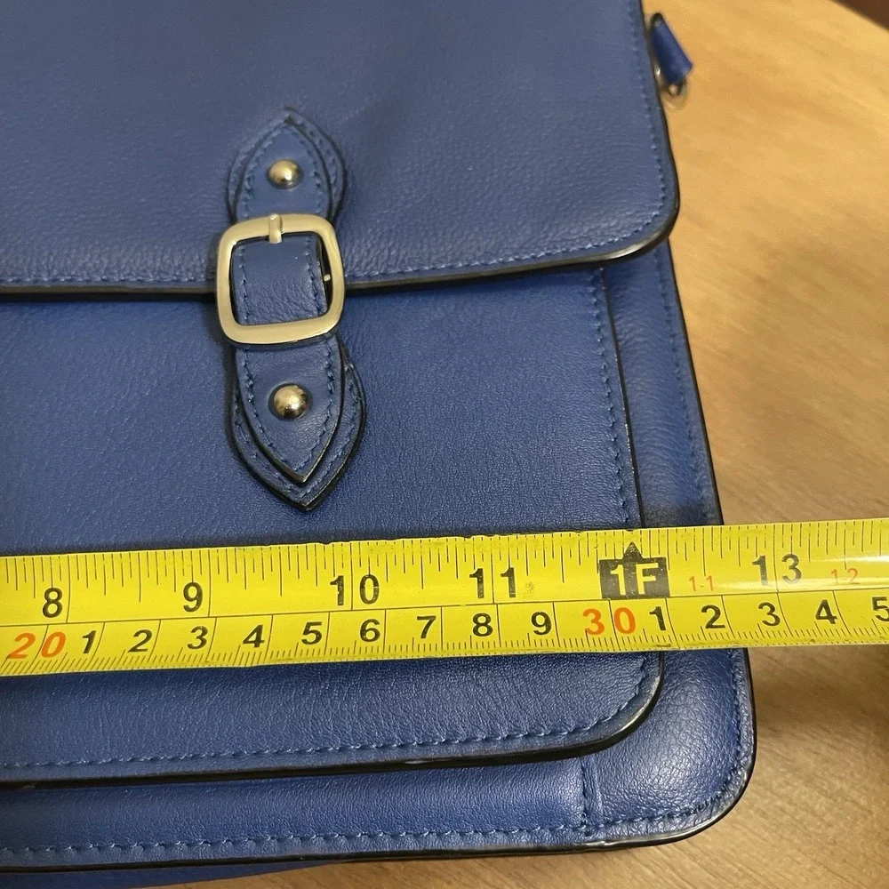 Lavenger Pebbled Leather Messenger Laptop Bag Cobalt‎ Blue Magnetic Closure EUC